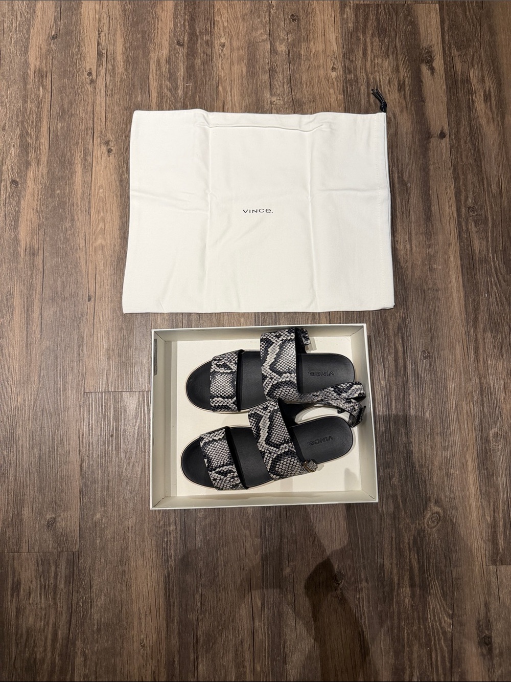 Vince Black & White Snakeskin-Pattern Slide Sandals